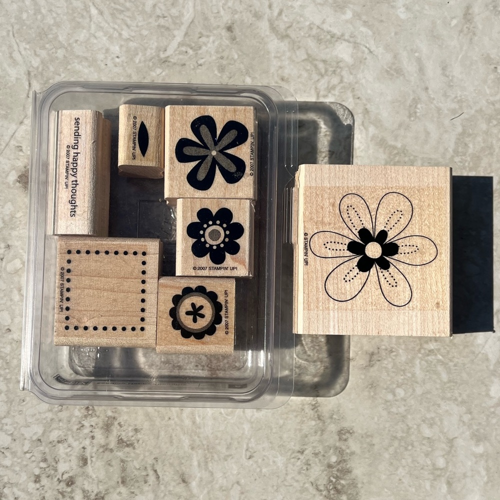 Stampin Up! wooden stamp set, Sending Happy Thoughts, 6pc